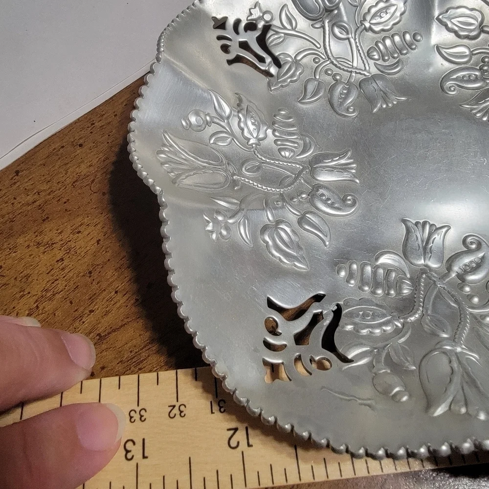 Mid Century Farber & Shlevin Hand Wrought Candy, Nut Twin Dish With Handle
